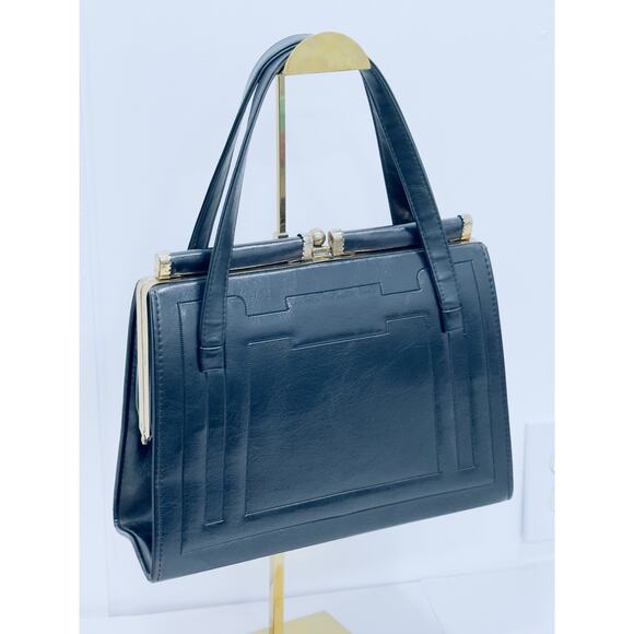 Vintage Julius Resnick Black Frame Bag Gold Hardware Mid-Century Purse - Picture 1 of 8
